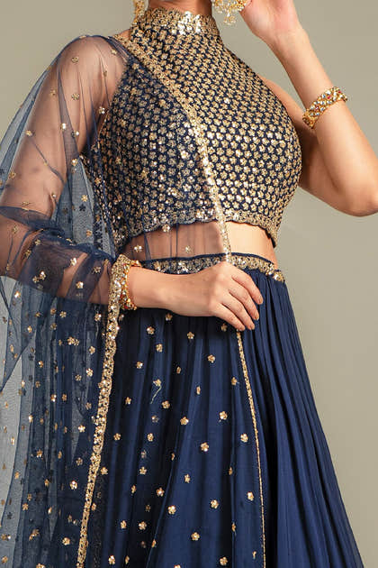 Navy Blue Georgette Lehenga