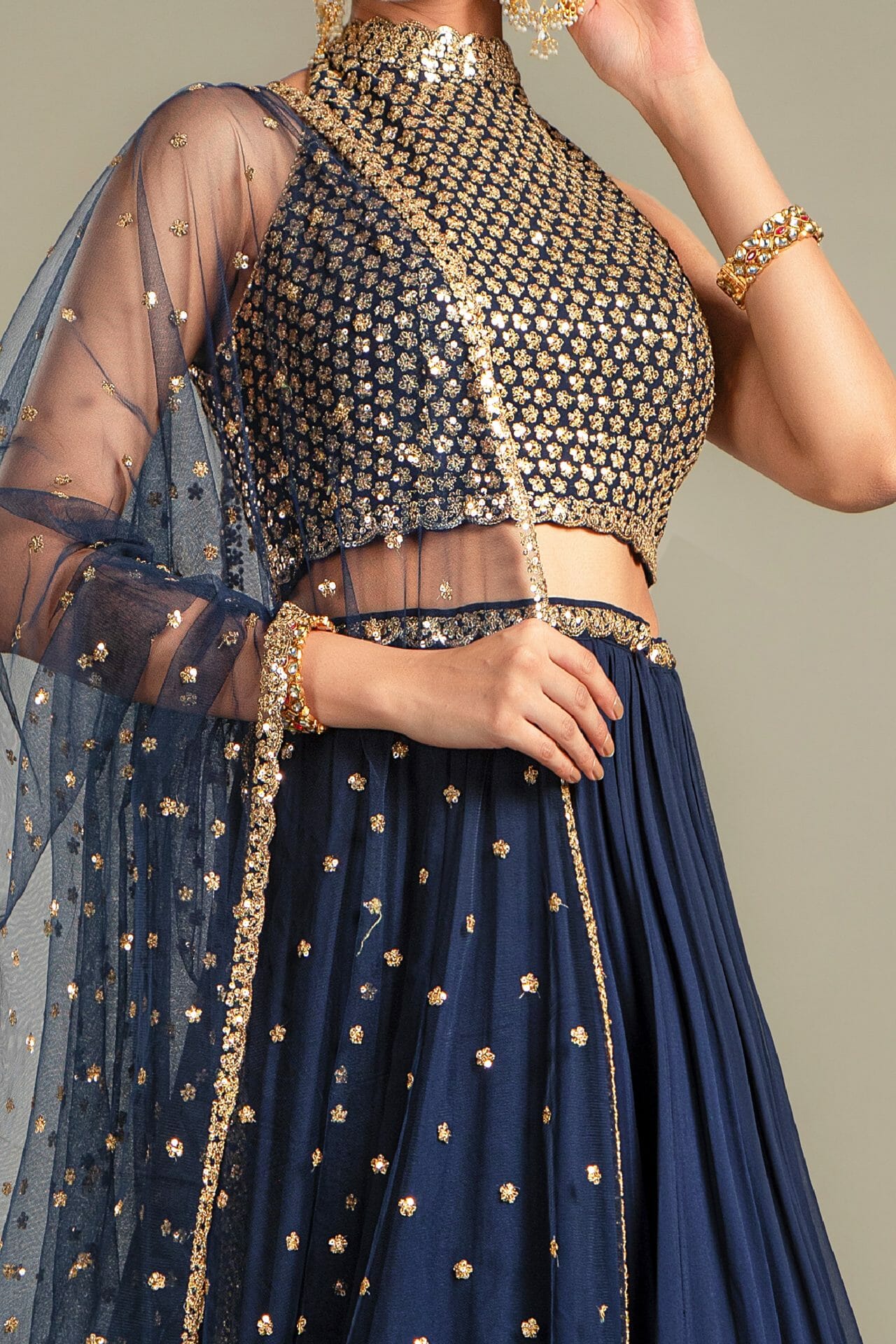 Navy Blue Georgette Lehenga