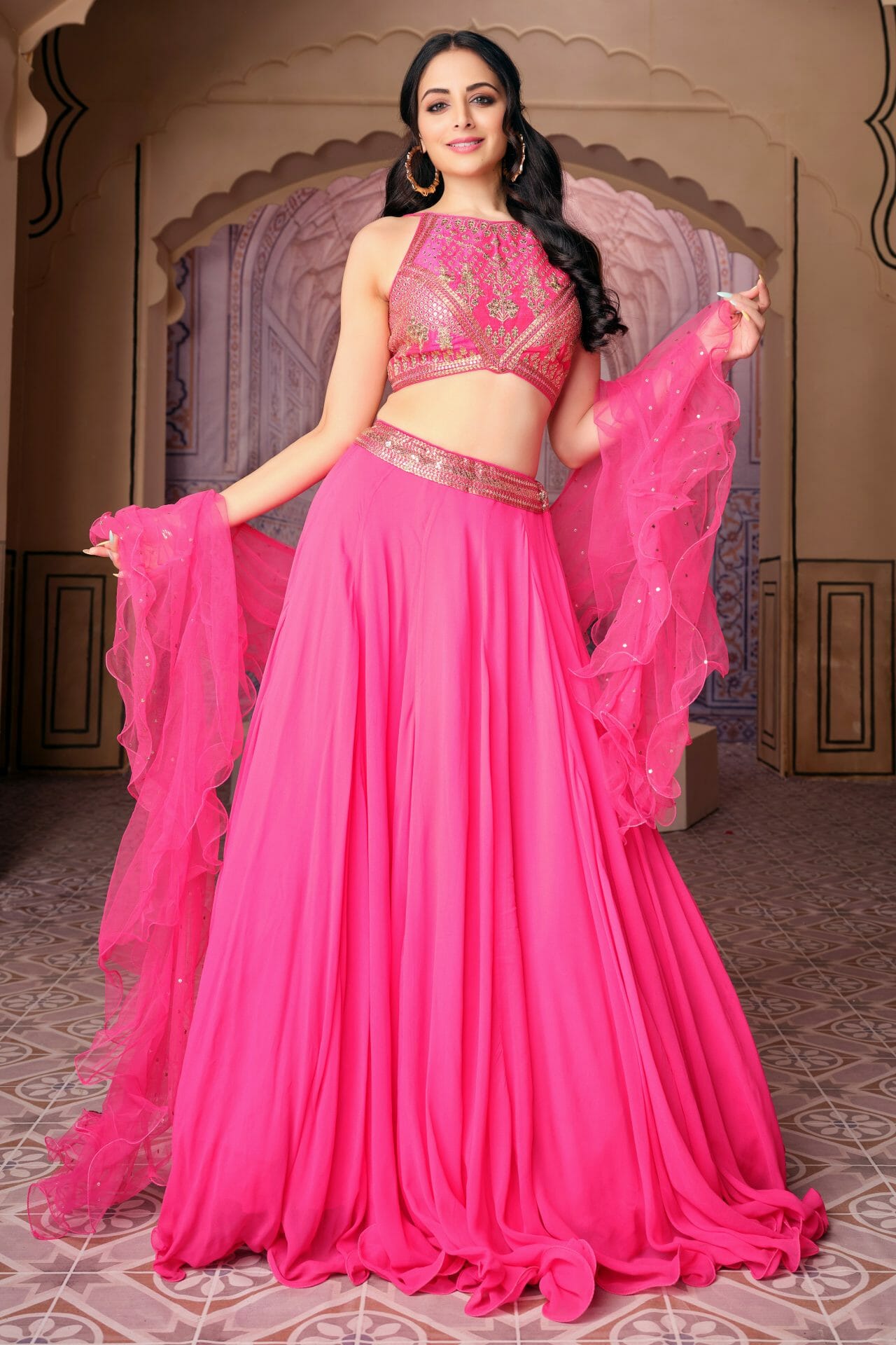 Fuchsia Pink Colour Georgette Lehenga.