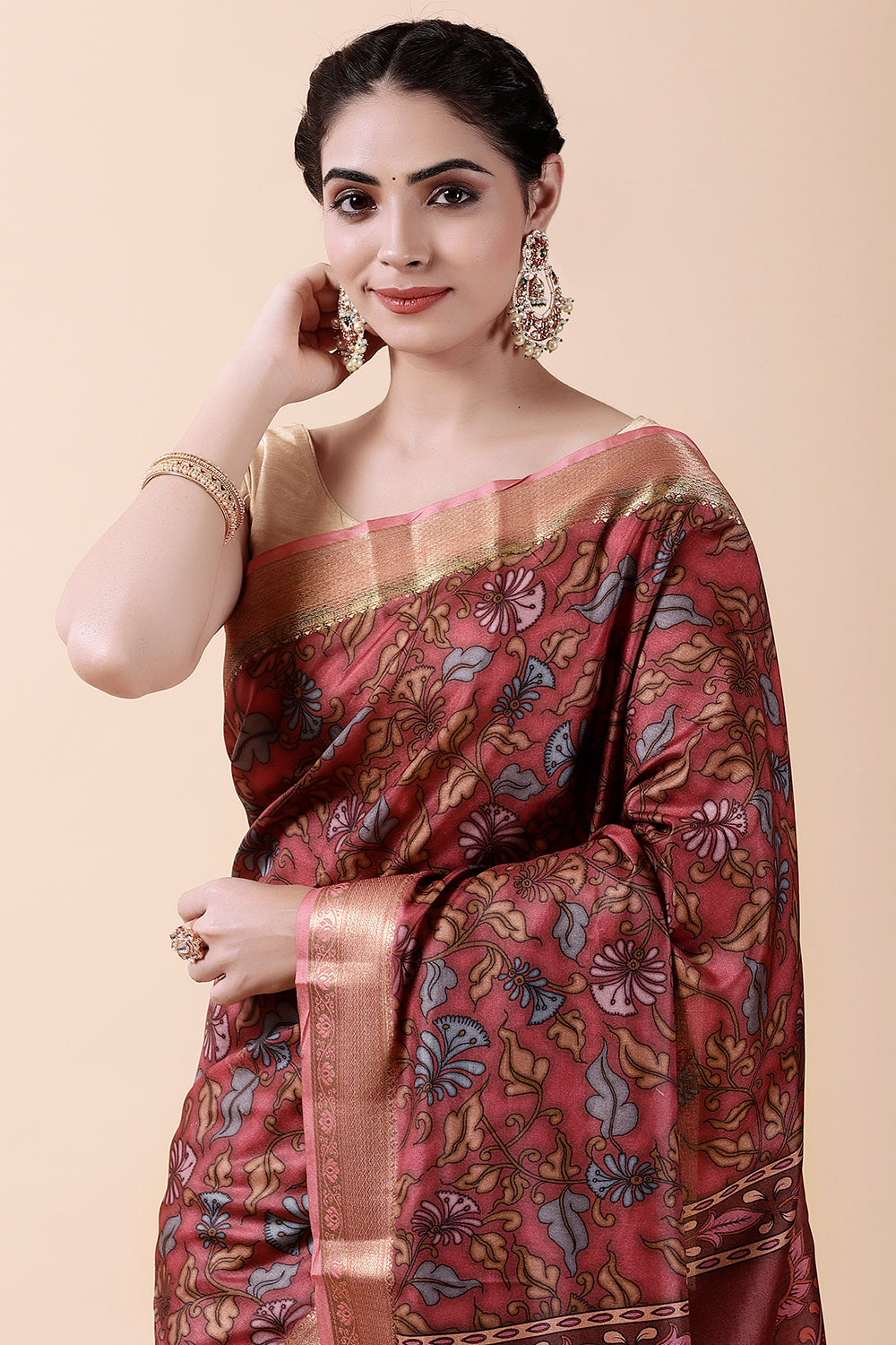 Punch Pink Color Tussar Silk Digital Printed Saree