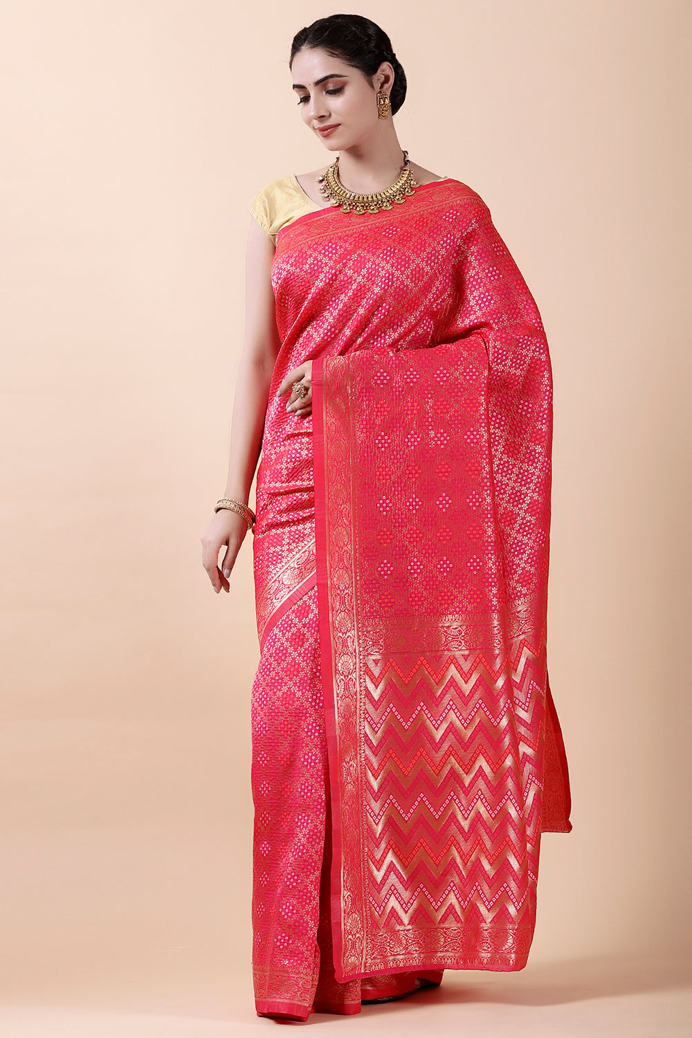 Fuchsia Pink Color Woven Cotton Saree.