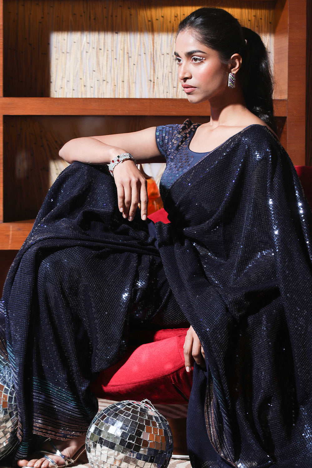 Navy Blue Color Embroidered Georgette Saree