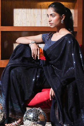 Navy Blue Color Embroidered Georgette Saree