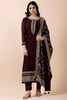 Dark Scarlet Color Organza Embroidered Suit
