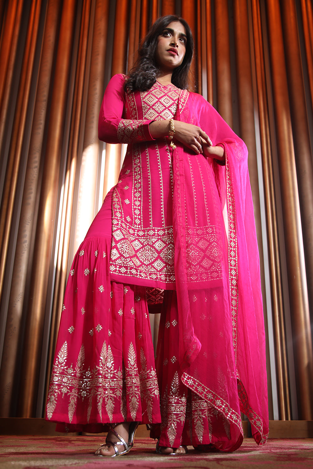 Fuchsia Pink Color Georgette Garara Suit