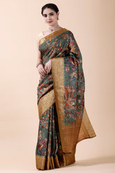 Teal Colour Printed Silk Saree