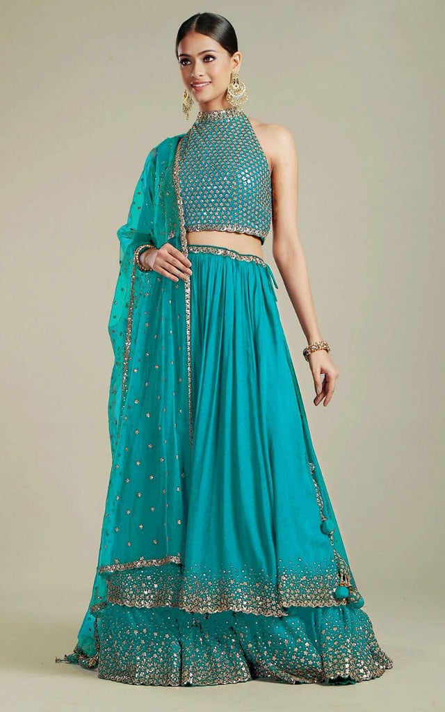 Turquoise Colour Georgette Lehenga.