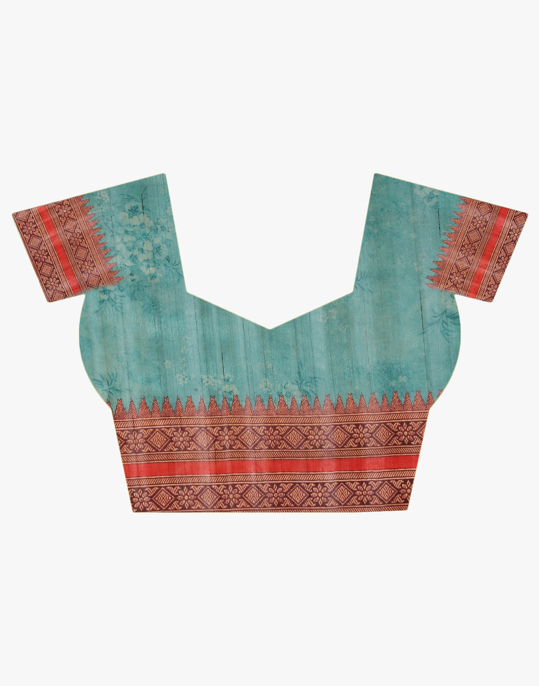 Teal Colour Printed Tussar Silk Saree.