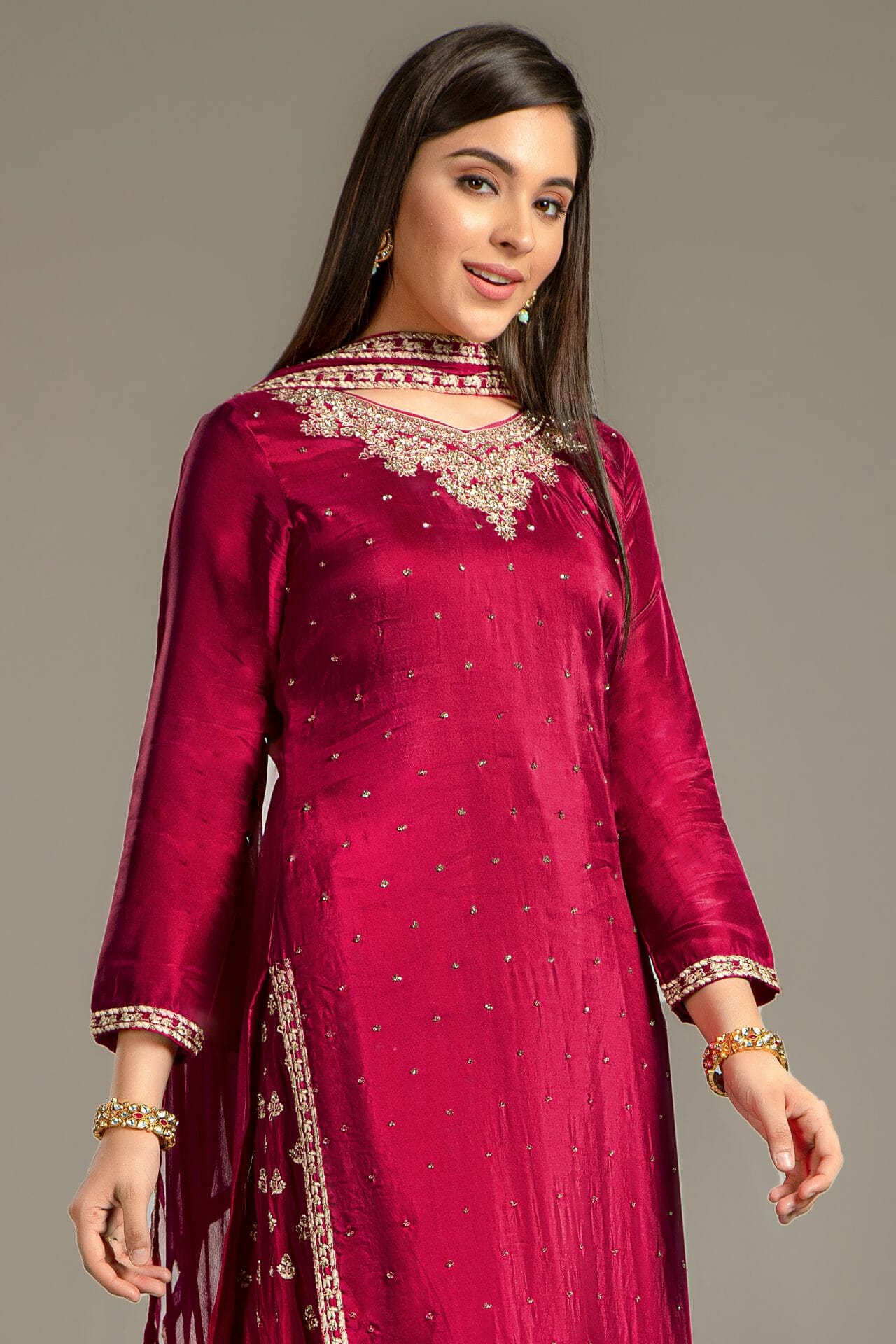 Maroon Embroidered Silk Suit