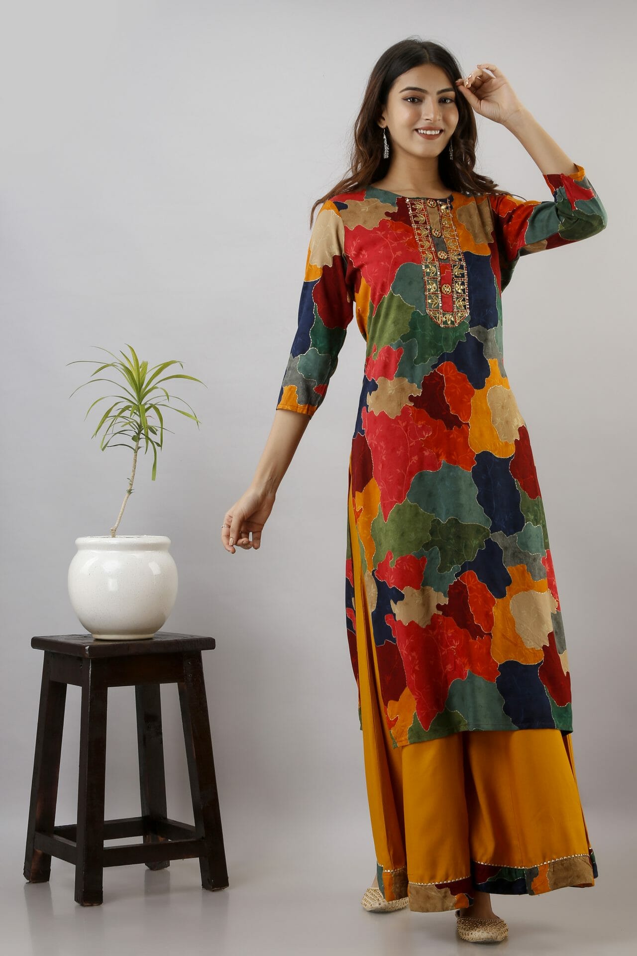 Multi Colour Abstract Print Kurta &amp; Sharara Set.