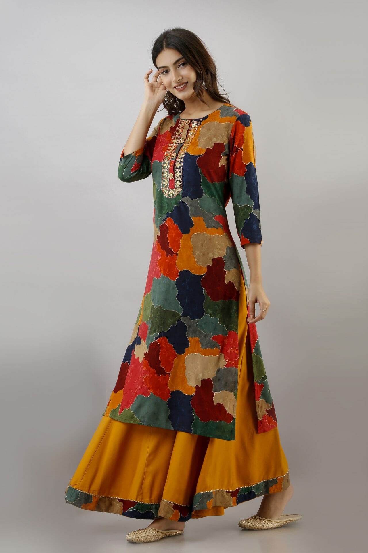 Multi Colour Abstract Print Kurta &amp; Sharara Set.