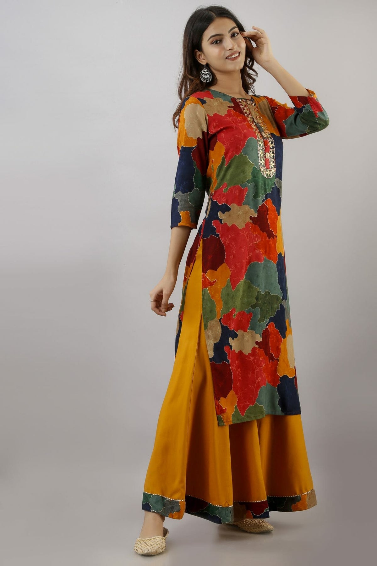 Multi Colour Abstract Print Kurta &amp; Sharara Set.