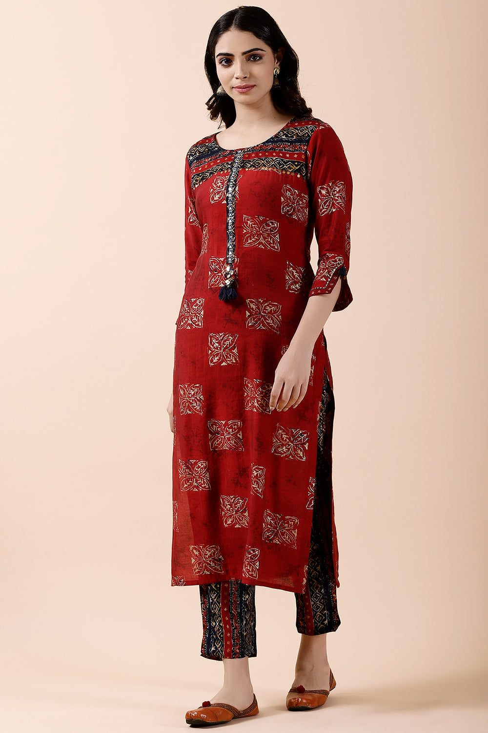 Maroon Color Printed Muslin Kurta & Pant set