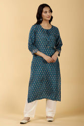 Teal Color Printed Cotton Kurta
