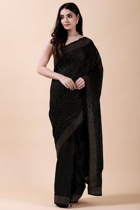 Black Color Georgette Embroidered Saree
