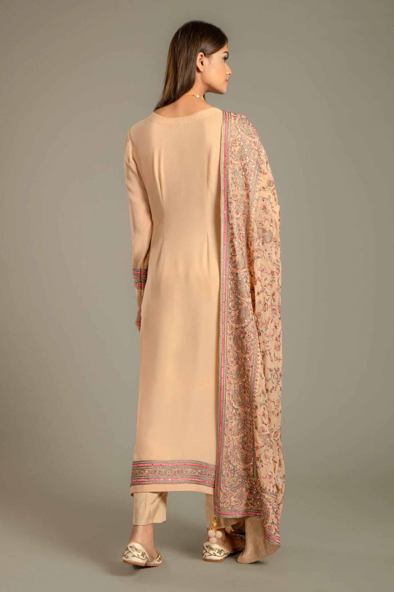 Beige Embroidered Georgette Suit