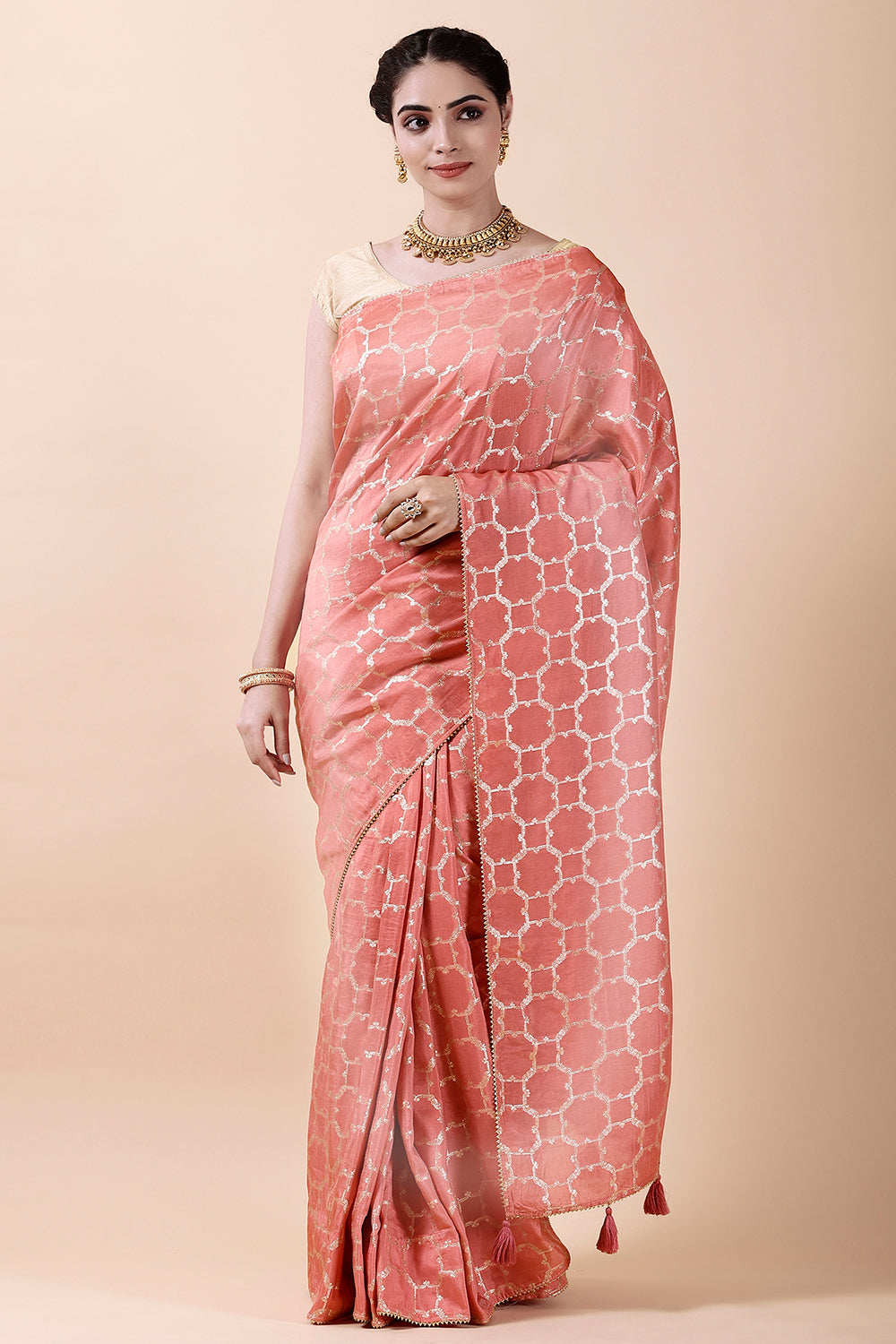 Peach Colour Weaving Silk Saree