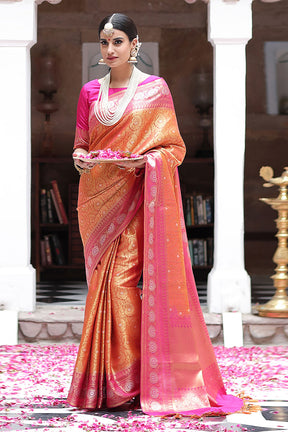 Orange Banarasi Silk Saree.