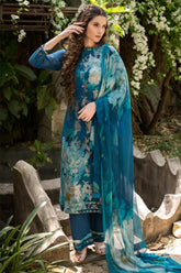 Blue Color Sequins & Pintuck Unstitched Suit Material
