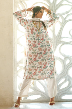 Cream Colour Cotton Printed Unstitched Suit Material