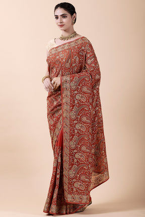 Rust Color Embroidered Saree