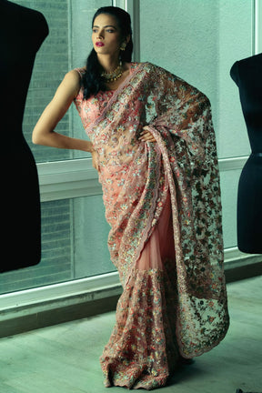 Dusty Peach Net Saree.