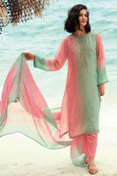 Coral Pink Color Organza Print Unstiched Suit Material