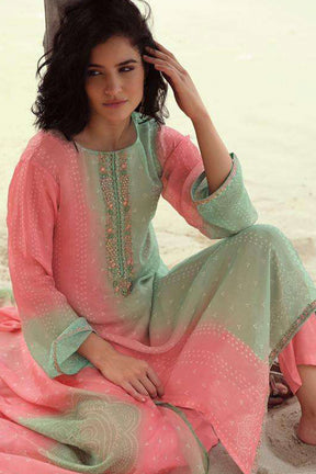 Coral Pink Color Organza Print Unstiched Suit Material