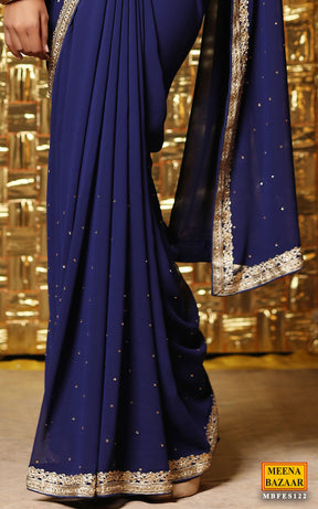 Navy blue Georgette saree.