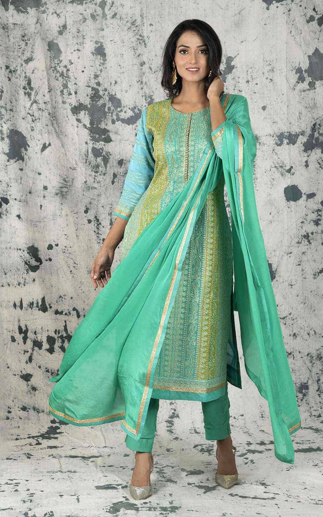 Sea Green Slik Suit.