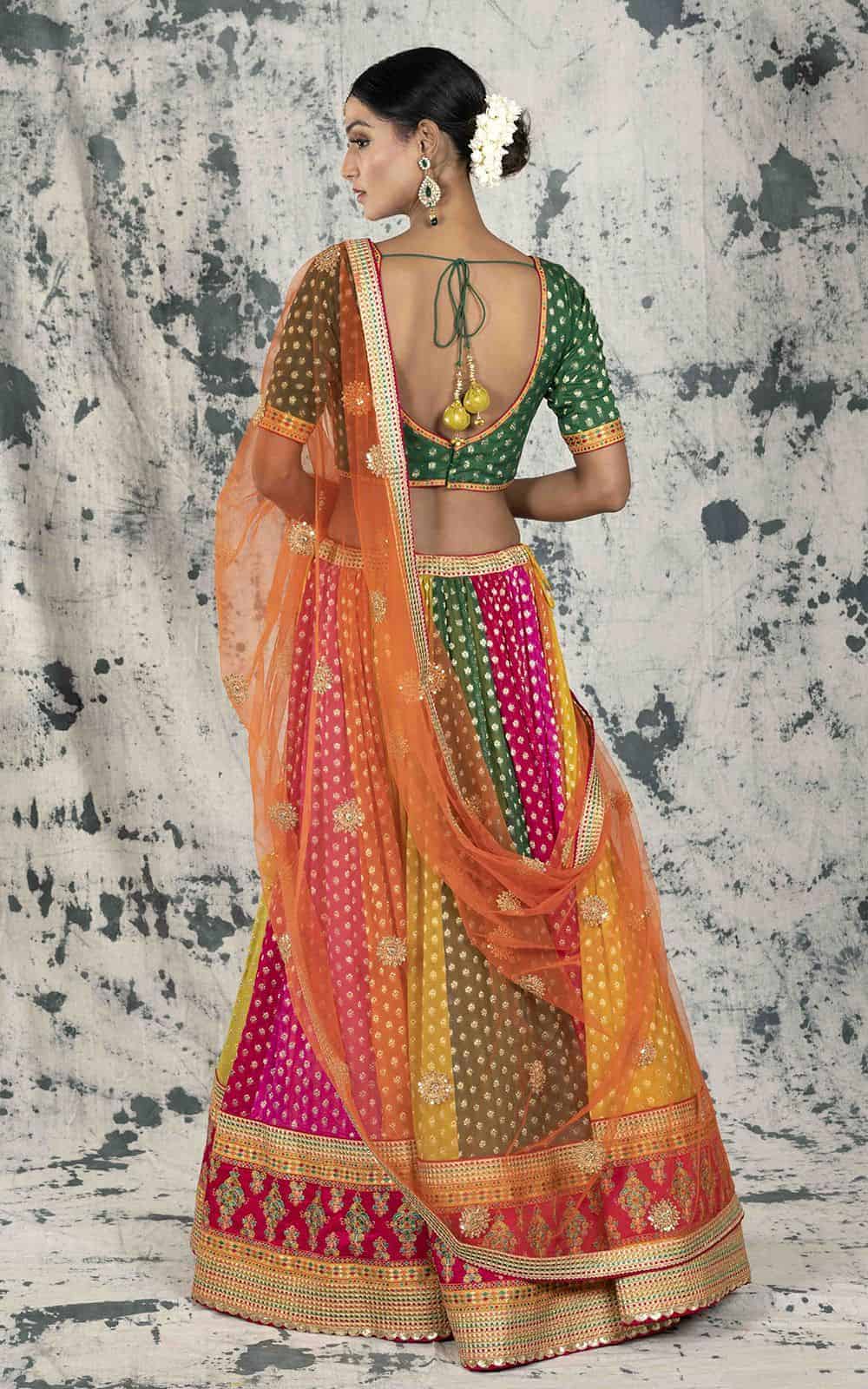 Multicolour Khaddi Georgette Lehenga.