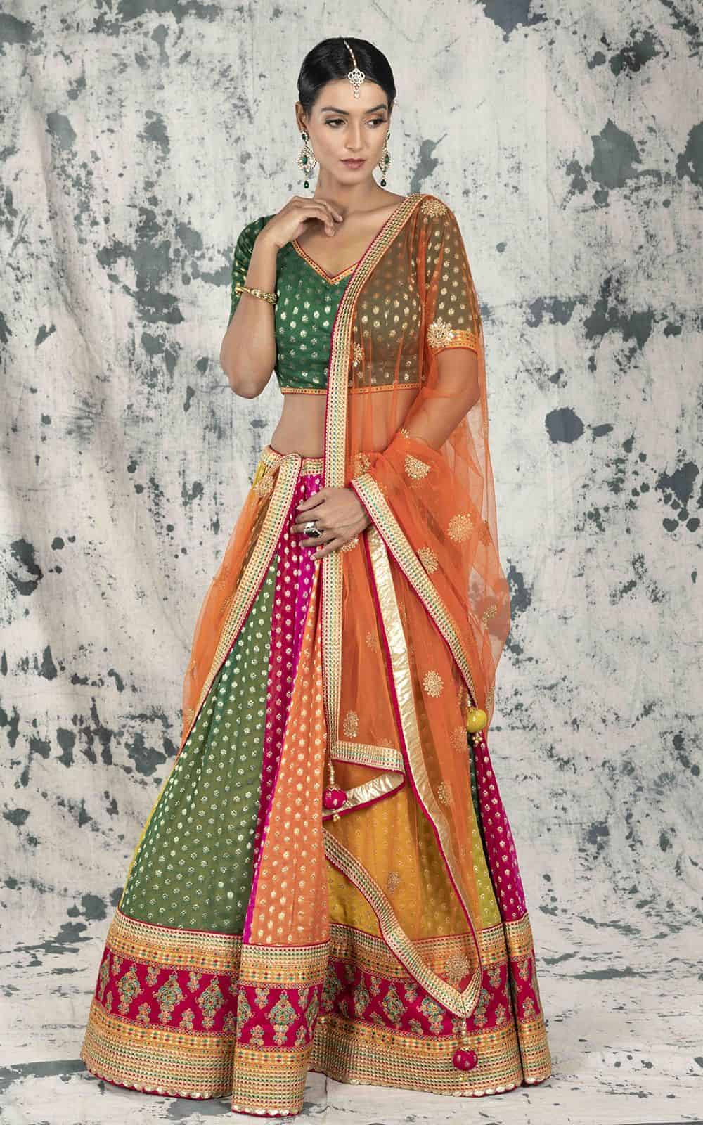 Multicolour Khaddi Georgette Lehenga.