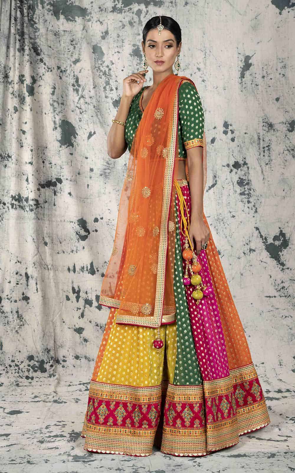 Multicolour Khaddi Georgette Lehenga.