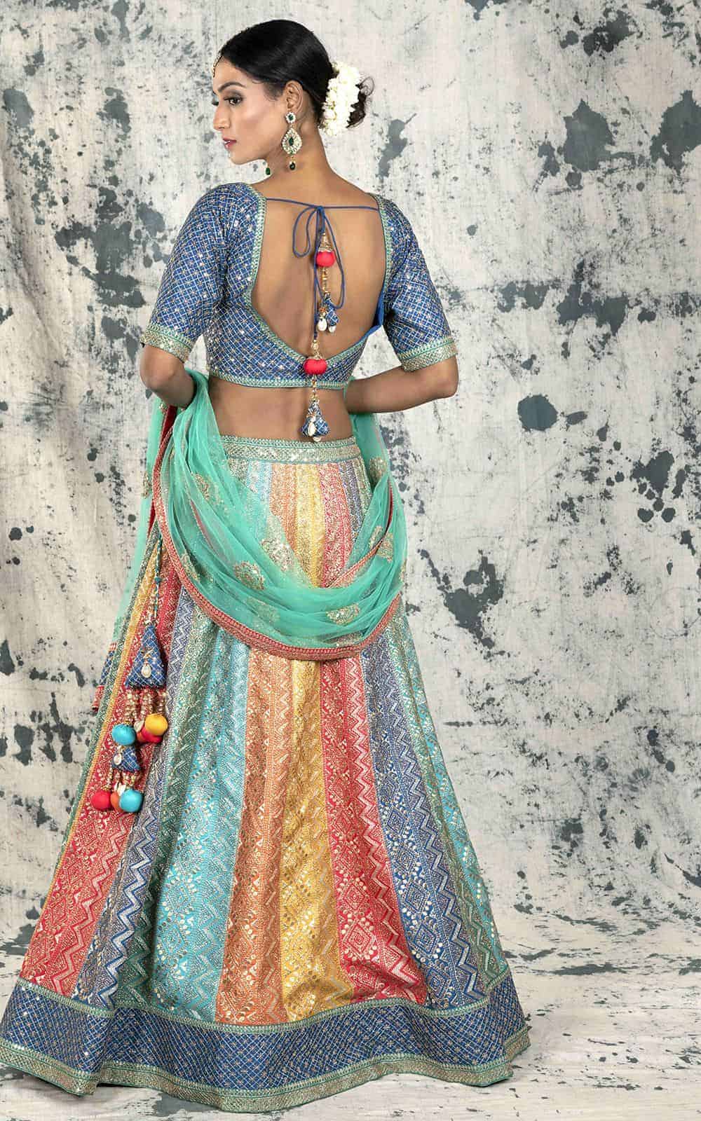 Multicolour Silk Lehenga.