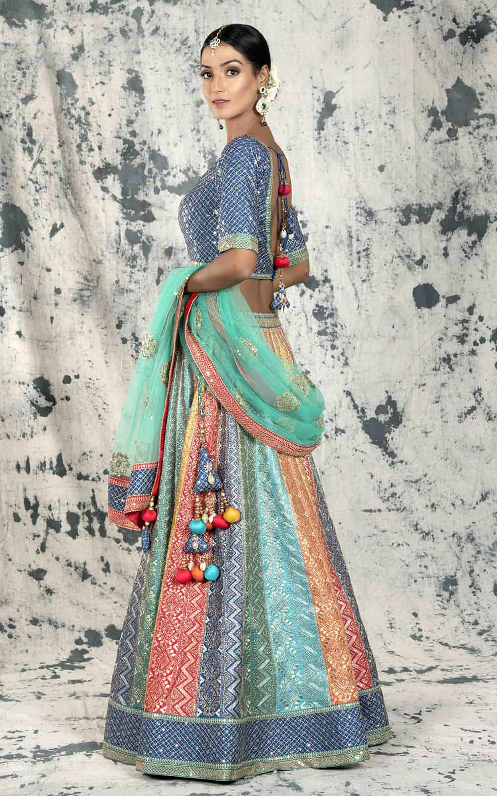 Multicolour Silk Lehenga.