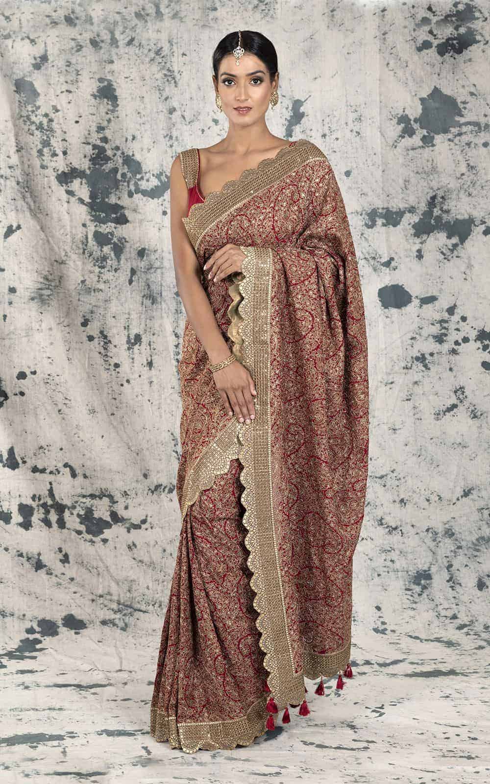 Maroon sequence work Georgette saree.