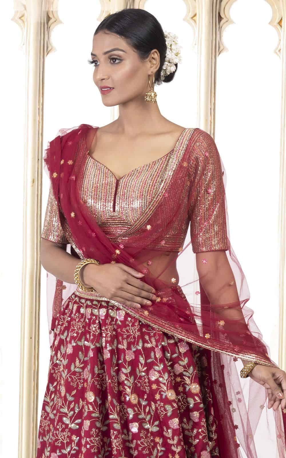 Wine Silk Lehenga.