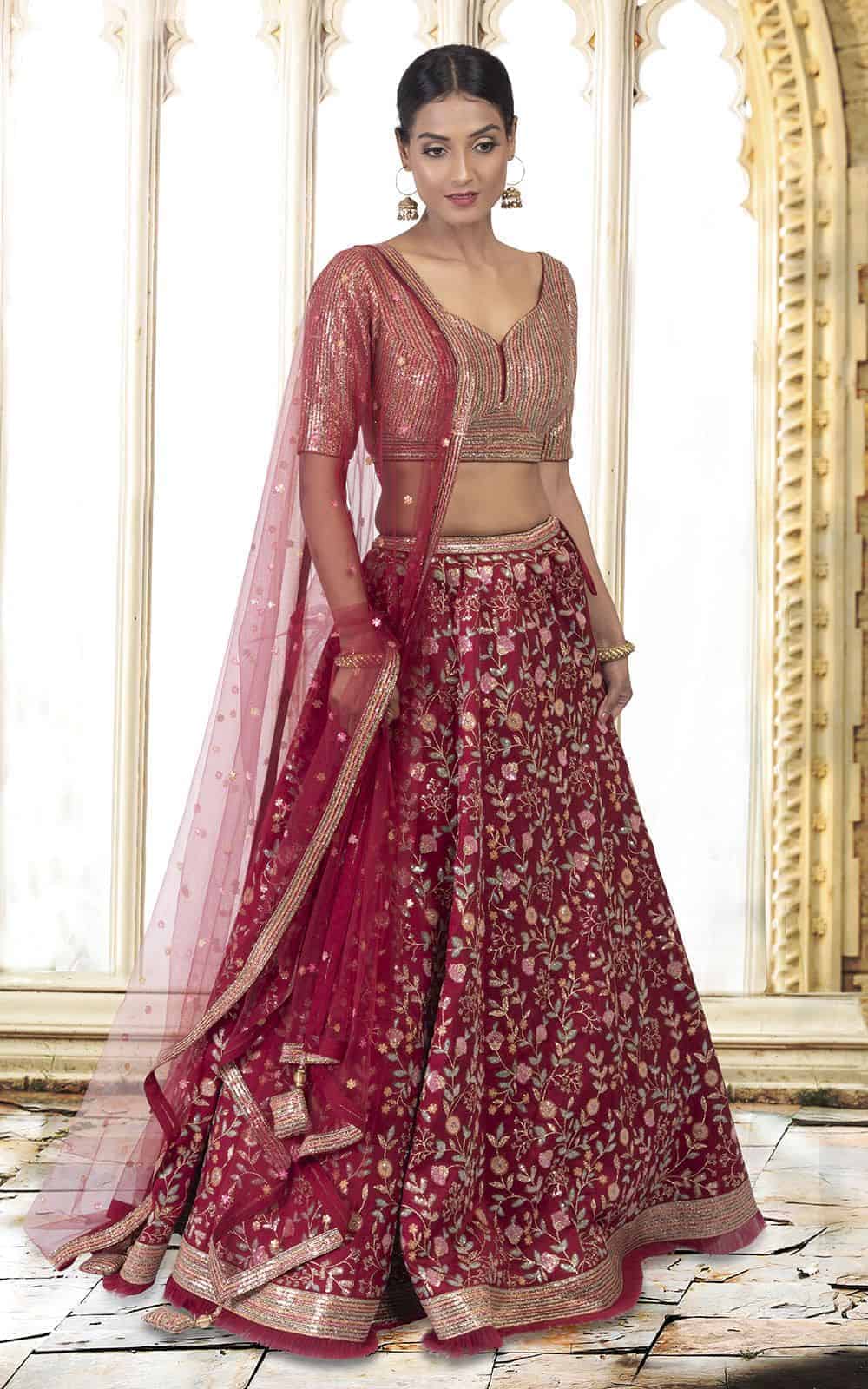 Wine Silk Lehenga.