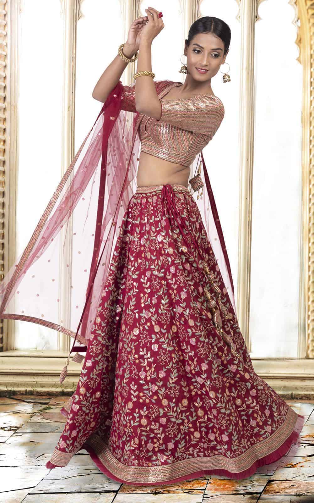 Wine Silk Lehenga.