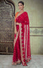 Crimson Red Georgette Saree with sequins and zari work.