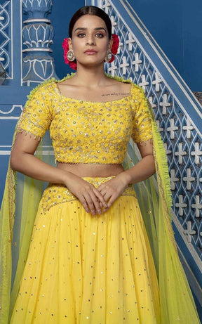 Yellow Shaded Georgette Lehenga.