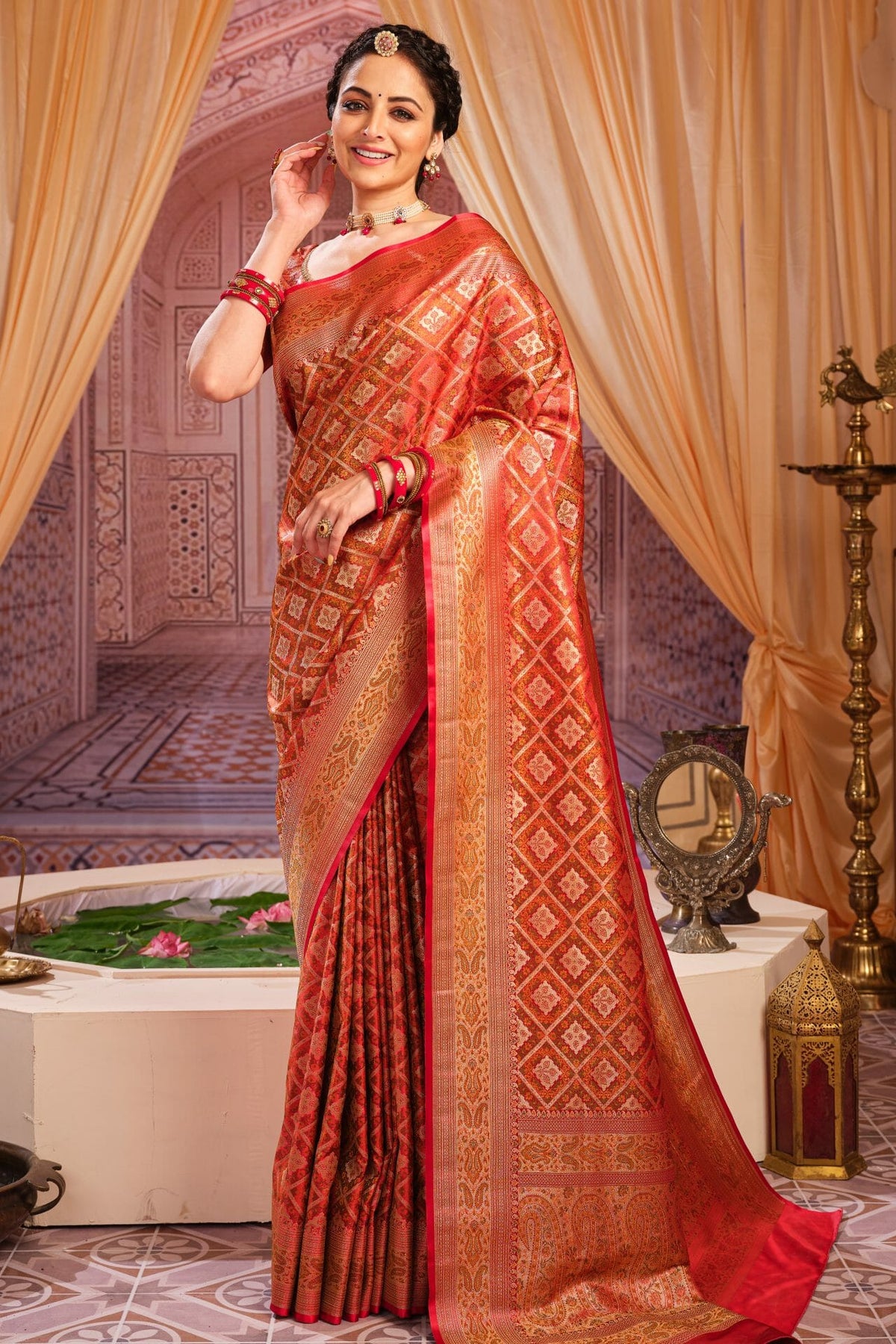 Red Banarasi Silk Saree.