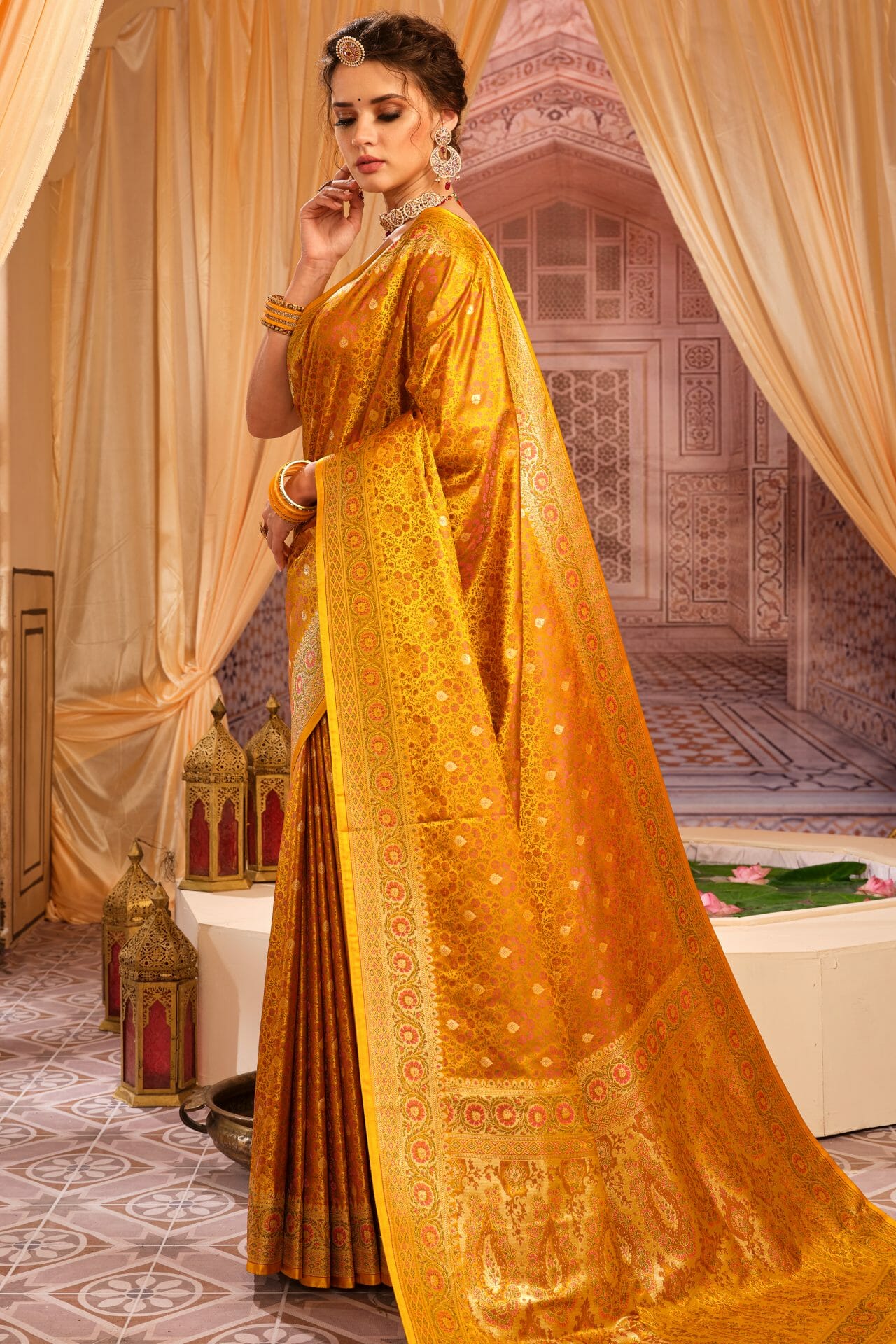 Mustard Banarasi Silk Saree