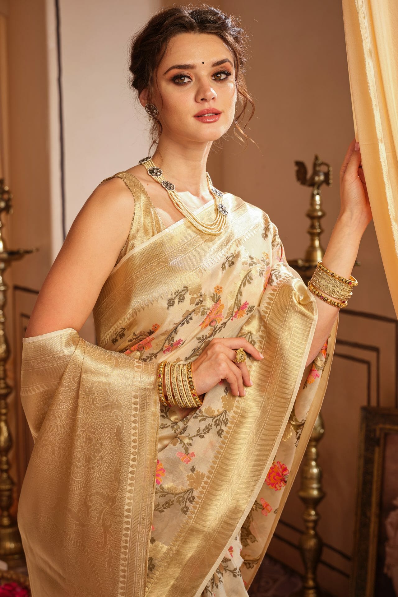 Tussar Colour Kora silk Saree