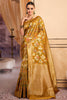 Mustard Organza Silk Banarasi Saree