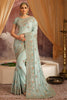 Powder Blue Crepe Silk Saree.