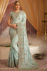 Powder Blue Crepe Silk Saree.