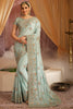 Powder Blue Crepe Silk Saree.