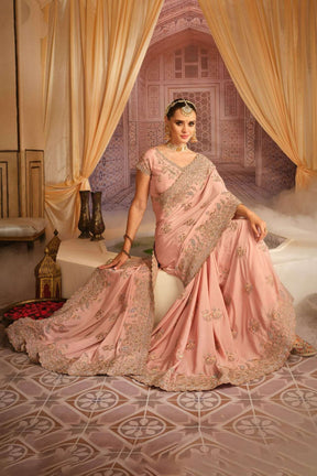 Baby Pink Crepe Silk Saree