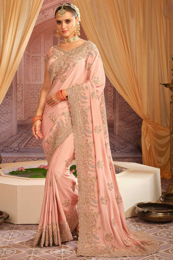 Baby Pink Crepe Silk Saree